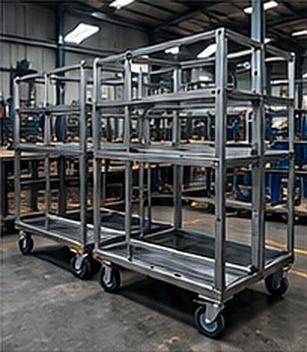 Illustrative metal production trolley, not a photograph of a client project.
